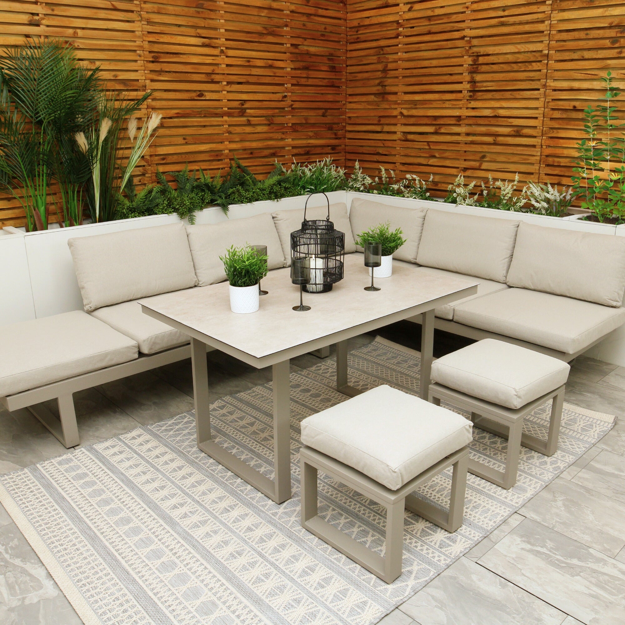 Neutral Light Grey Aluminium Frame Sofa Dining Modular Garden Set